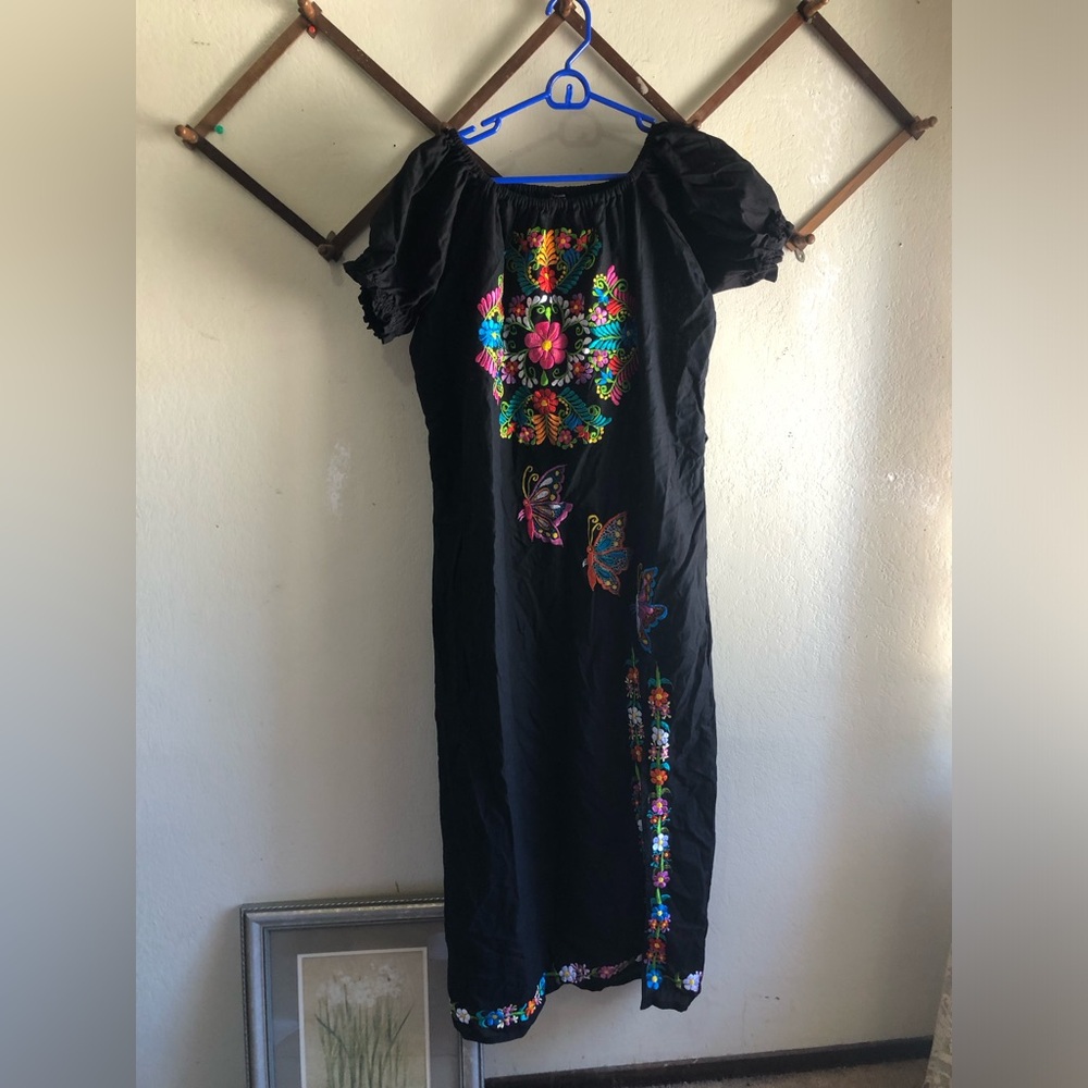 Mexican Dress Womens Large Off Shoulder Boho Maxi Sundress